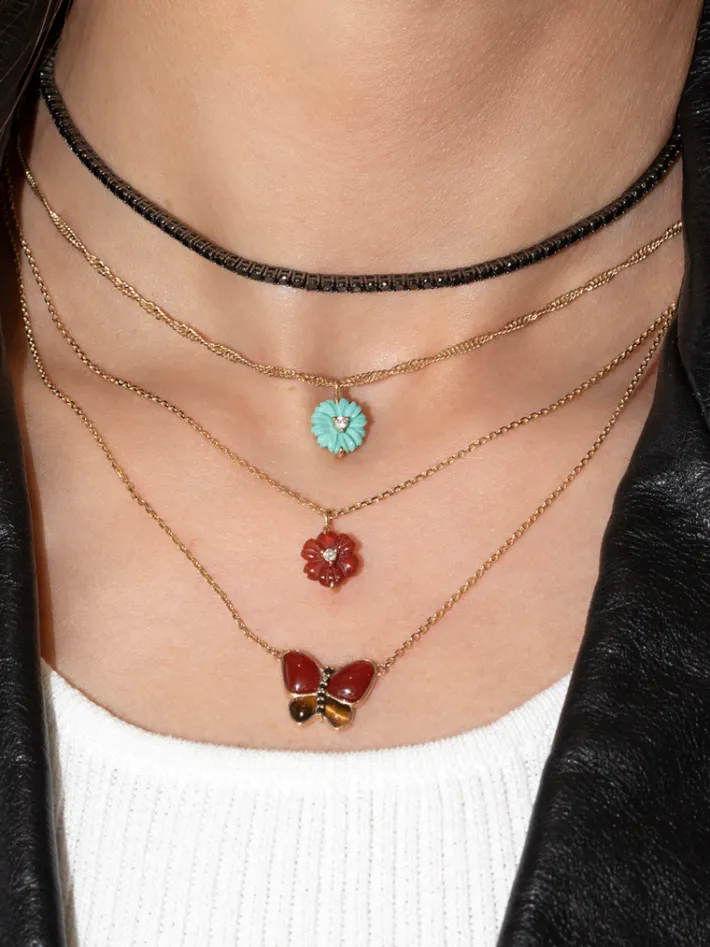 The Last Line Double Drop Carved Flower Necklace