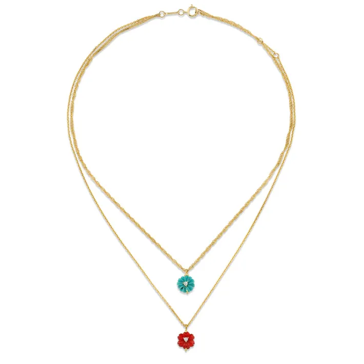 The Last Line Double Drop Carved Flower Necklace