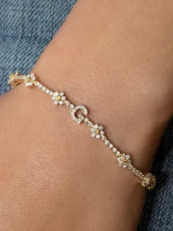 The Last Line Personalized Diamond Flower Tennis Bracelet